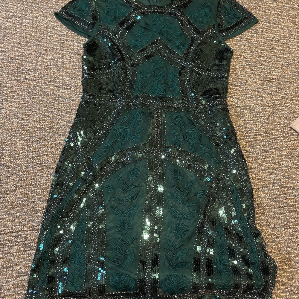 Lulu's Forest Green Sequin Mesh Dress